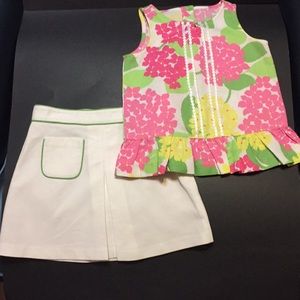 Janie and Jack flower top 4 and white skirt 5